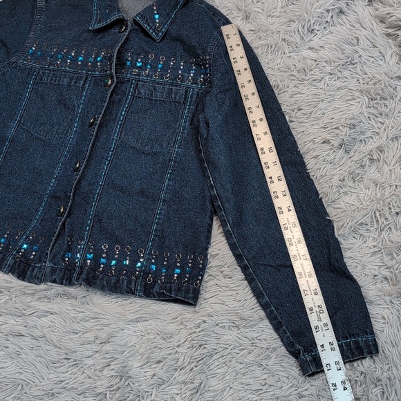 Keren Hart Jacket Womens S Blue Denim Button Up Bling Jeweled‎ Casual Comfort - Picture 5 of 11